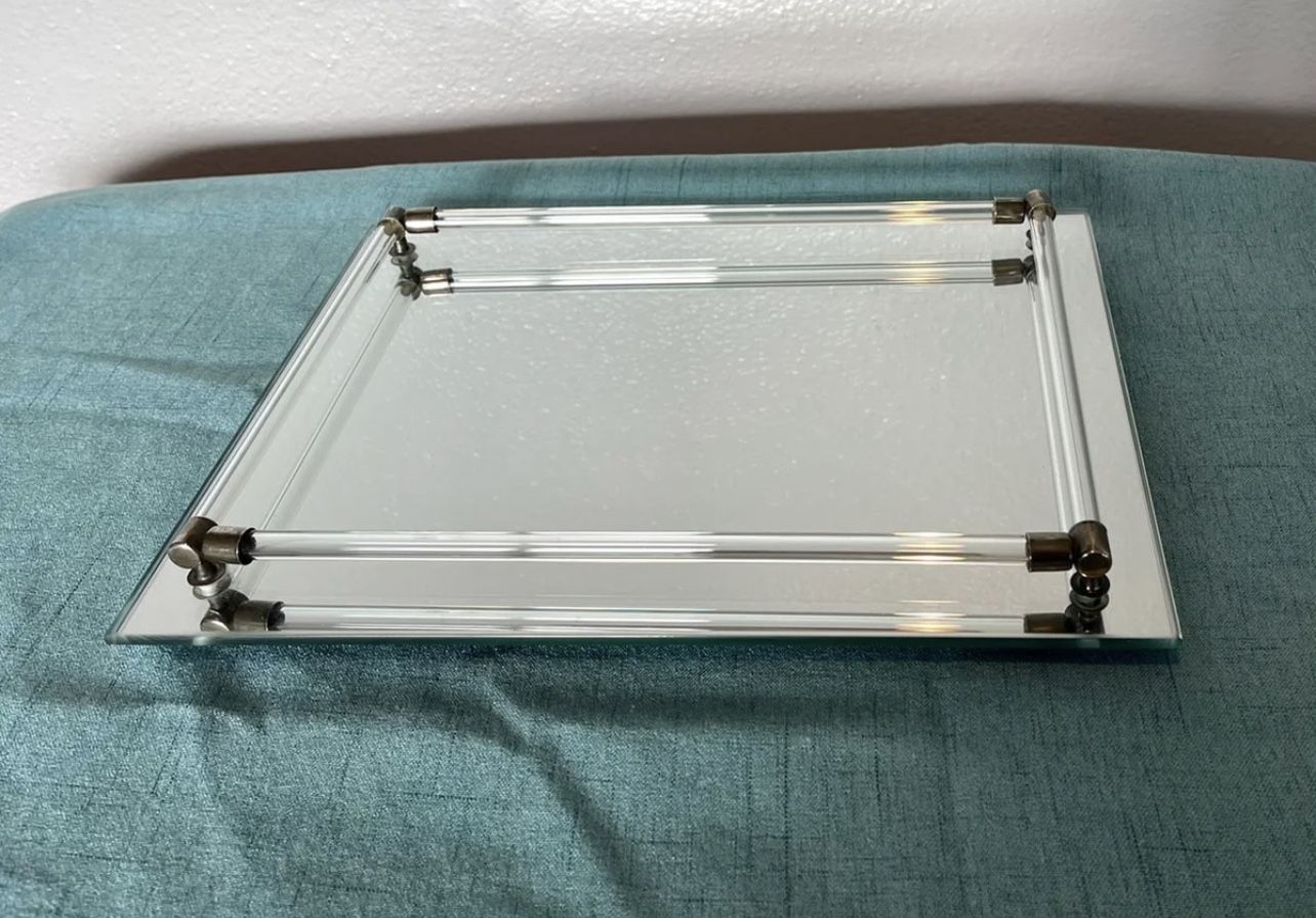 Vintage Godinger Silver Co Glass & Mirror Tray