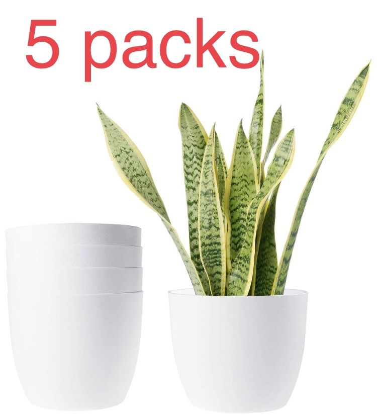 Brand new 5 packs Plastic Planters Modern Decorative Indoor Outdoor Flower Plant Pots with Drainage for All House Plants, Mint, Herbs, Peace Lily, Af