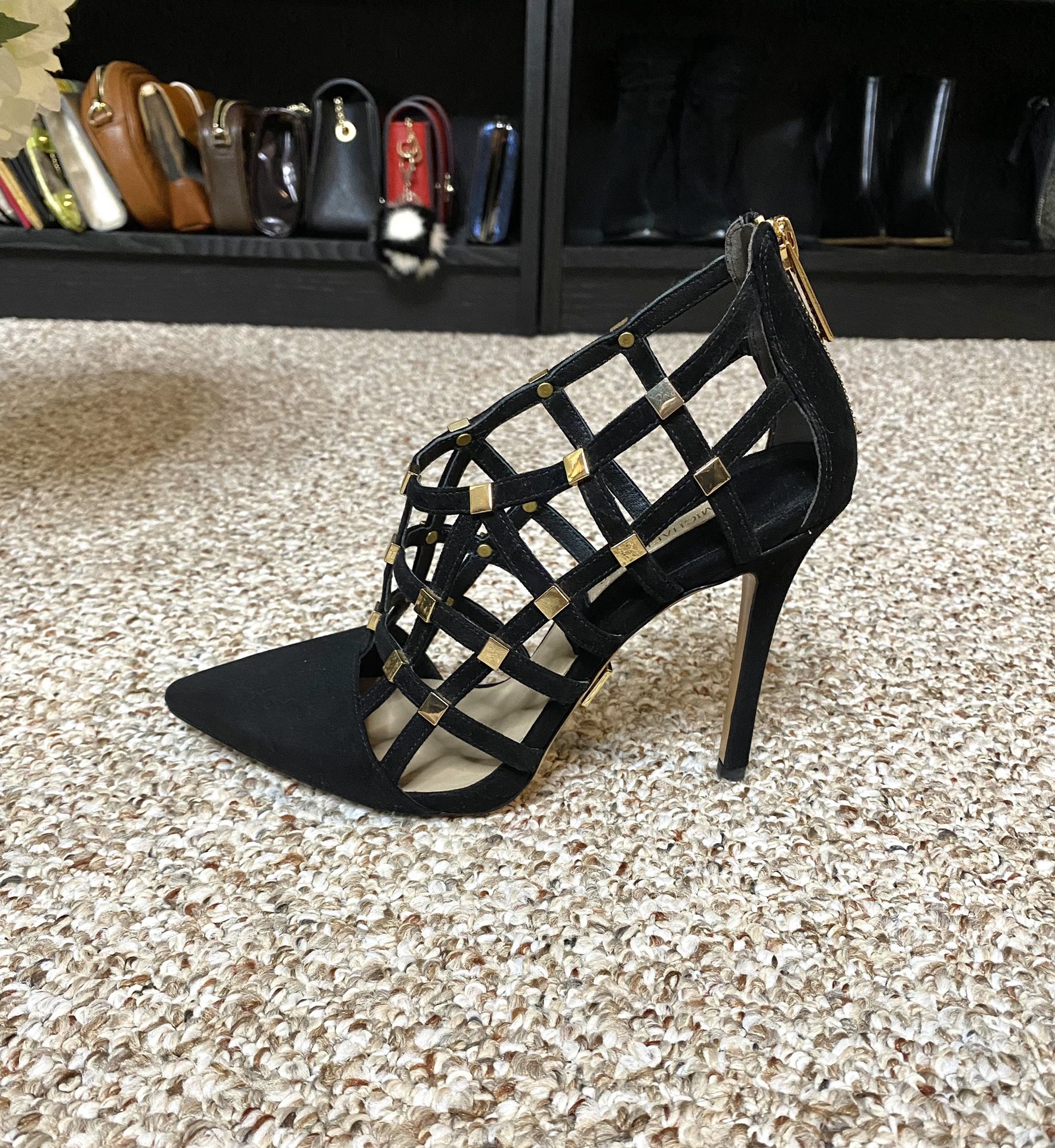 Michael Kors Suede With Gold Closed Toe Heel In