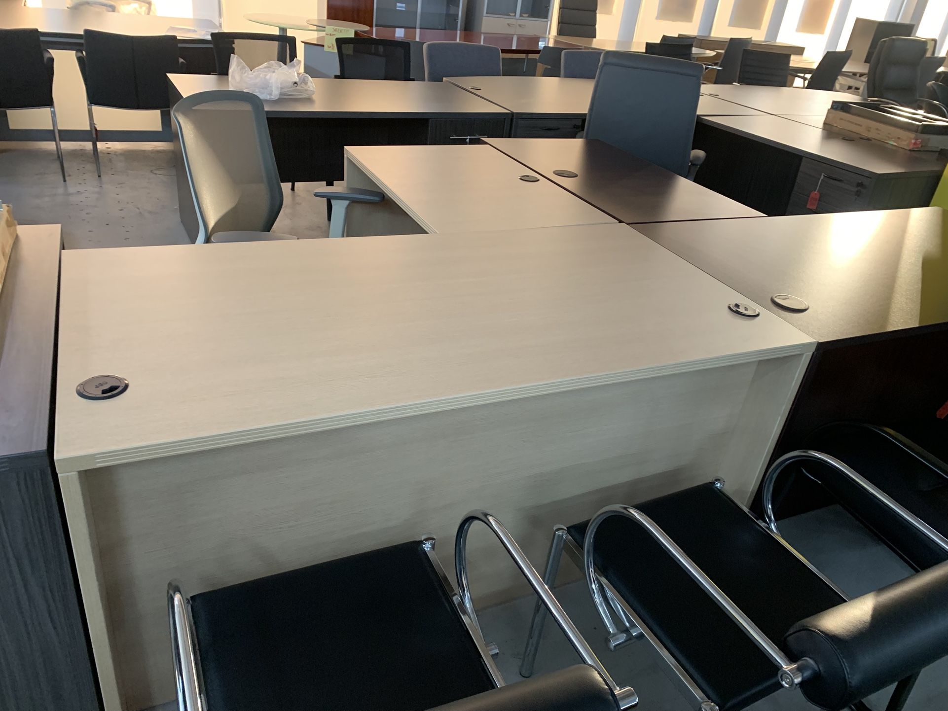 Desk Shell L Shape 60”x66” White Gray Maple