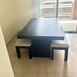 Heavy duty Black Wood Table Xtra Leafs 2 Storage Bench Seats 
