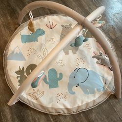Washable Baby Gym Activity Center with Animal Play Mat, Visual, Hearing, Touch, Cognitive Early Development Playmats, 6 Toys for Infant & Toddler, Lar