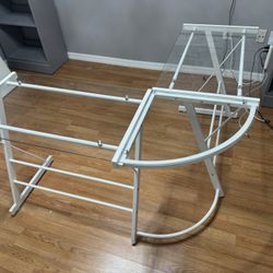 Modern L-Shaped Glass Desk - White Frame - $100 OBO