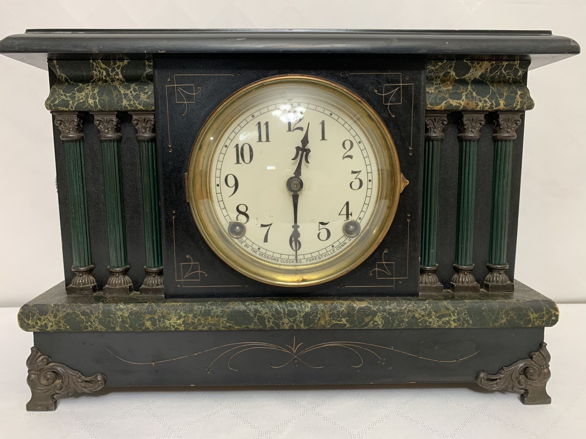 Antique 20th Century The Session Clock Co. Mantle Clock with key