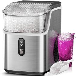 Kismile Nugget Ice Makers Countertop,Pebble Ice Maker Machine with Chewable Ice, 35lbs/Day,One-Click Operation,Self-Cleaning,Pellet Ice Maker Countert