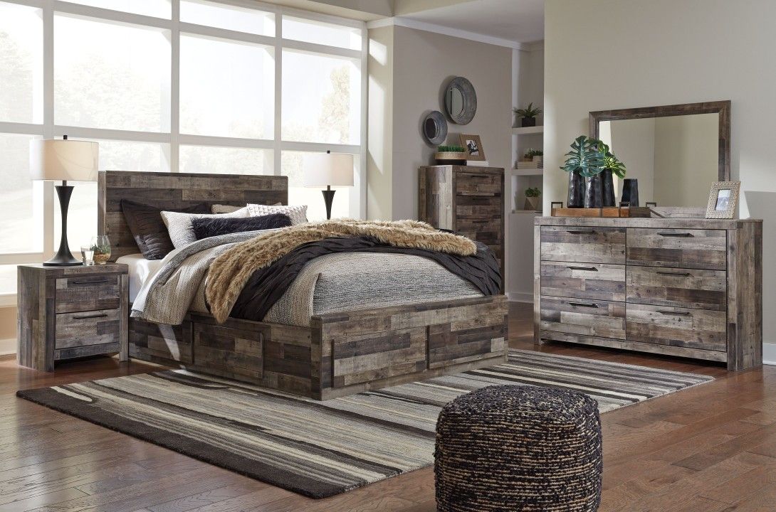 Derekson Multi Gray Queen Panel Bed With 4 Storage Drawers 7Pc.Dresser,Mirror,Queen Bed