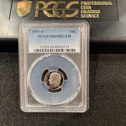 1997 S Gem Proof Roosevelt Dime Graded At PR69 With A Deep Cameo S-17