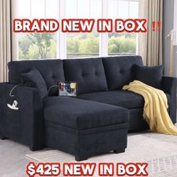 Sofa Bed Couch L Sectional Sofa With USB Port ✅ Side Pockets ✅ Pull Out Bed ✅ Reversible L ✅ Storage Underneath ✅ New In Box 📦 