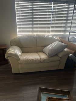 Cream Leather Loveseat and Chair