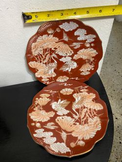 PAREJA DE CUADROS ANTIGUO DE PORCELANA FILETEADA