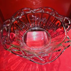 VINTAGE IMPERIAL GLASS COMPANY OHIO CRYSTAL 10” CROCHET LACE ETCHED BOWL 1930’s In Perfect Condition