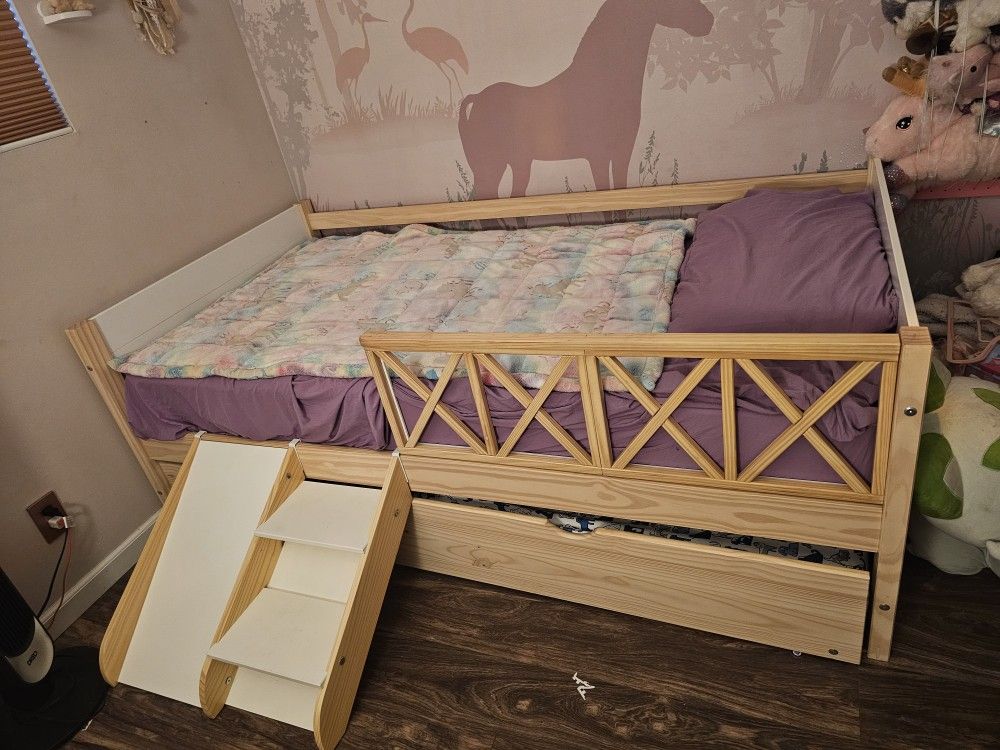 Twin Size Trundle Bed with Slide