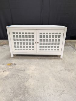 White Lattice Door Accent Storage Cabinet