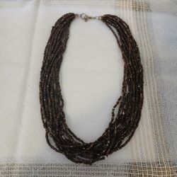 SILPADA STERLING SILVER BRONZE AND BROWN BEAD 12 STRAND NECKLACE 