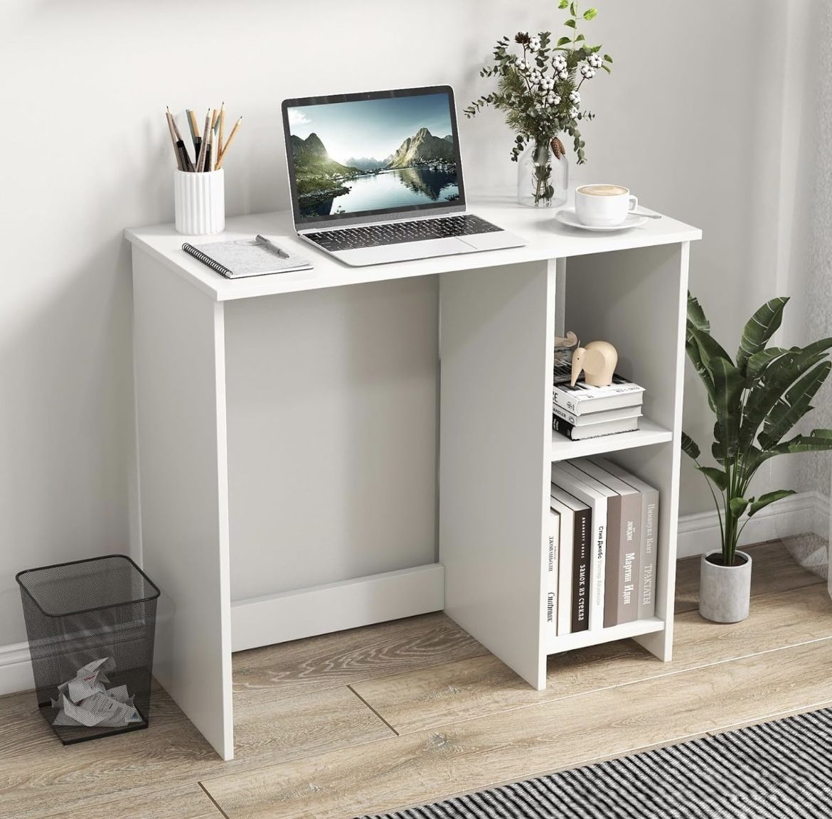 Small White Desk with Shelves, Compact Desk For Sale $24.00 50%+ OFF Retail $49.00 NEW Assembled