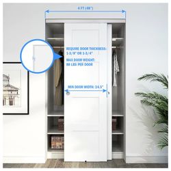 Nuk3y Bypass Sliding Door Hardware Soft Close with Finger Pulls 48" Track (Aluminum or Black)

