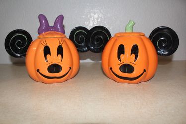 Disney Mickey + Minnie Mouse Halloween Pumpkin Ceramic Cookie Jars