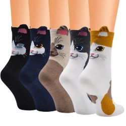 5 Pairs Cat Crew Socks