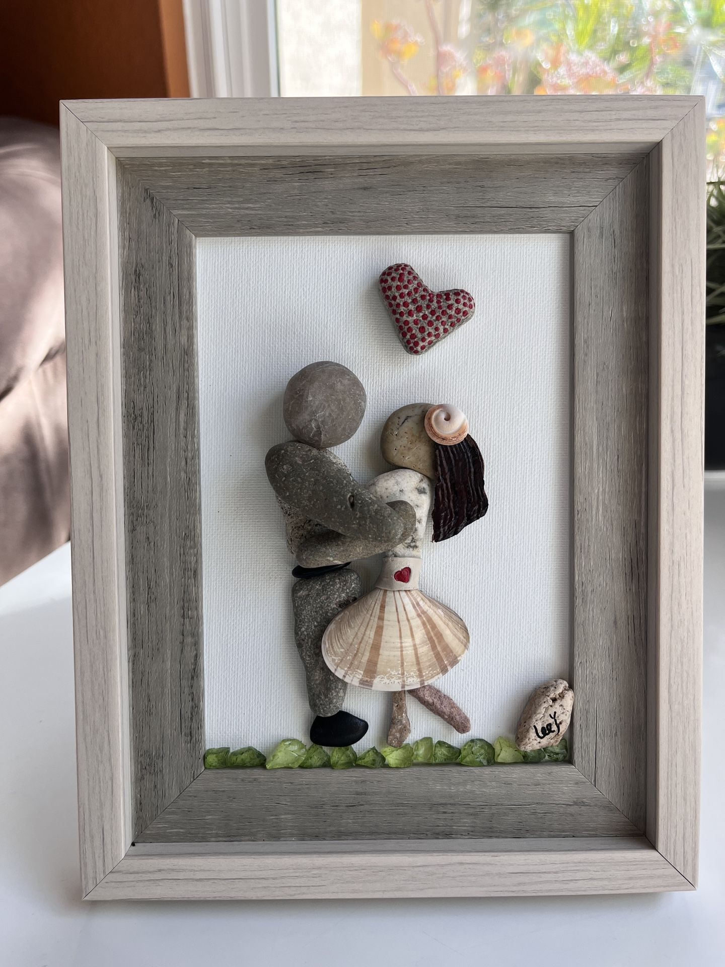 Valentine’s Day Couple Gift Original Stone Artwork Made From Stones And Shelves
