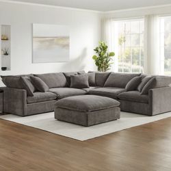 Aiden & Ivy Mira 6-piece Fabric Modular Sectional Couch - Dark Gray
