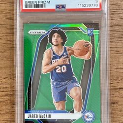 2024-25 Prizm JARED McCAIN #222 Green Prizm SP RC PSA 9 76ers Low Pop 