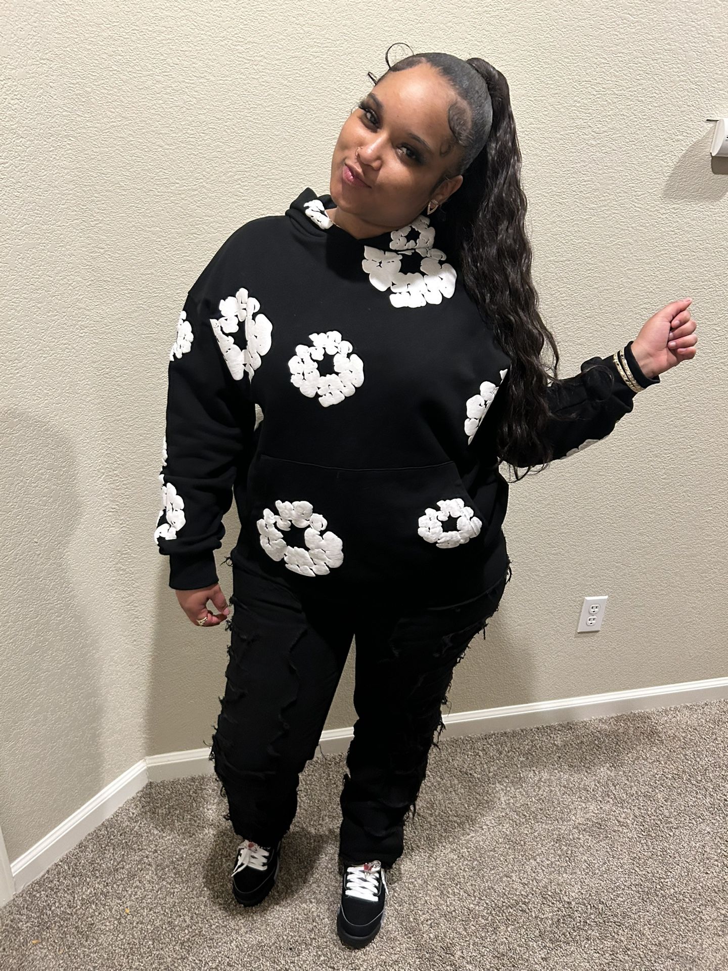 Black And White Denim Tear Hoodie