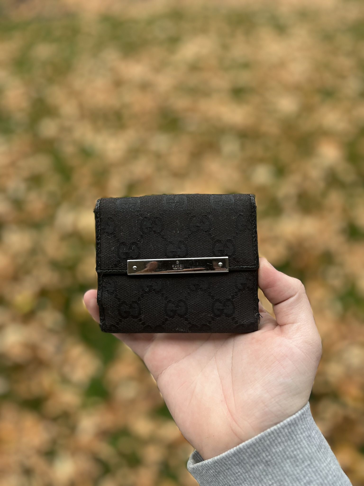 GUCCI GG Logo Canvas Leather Bifold Wallet