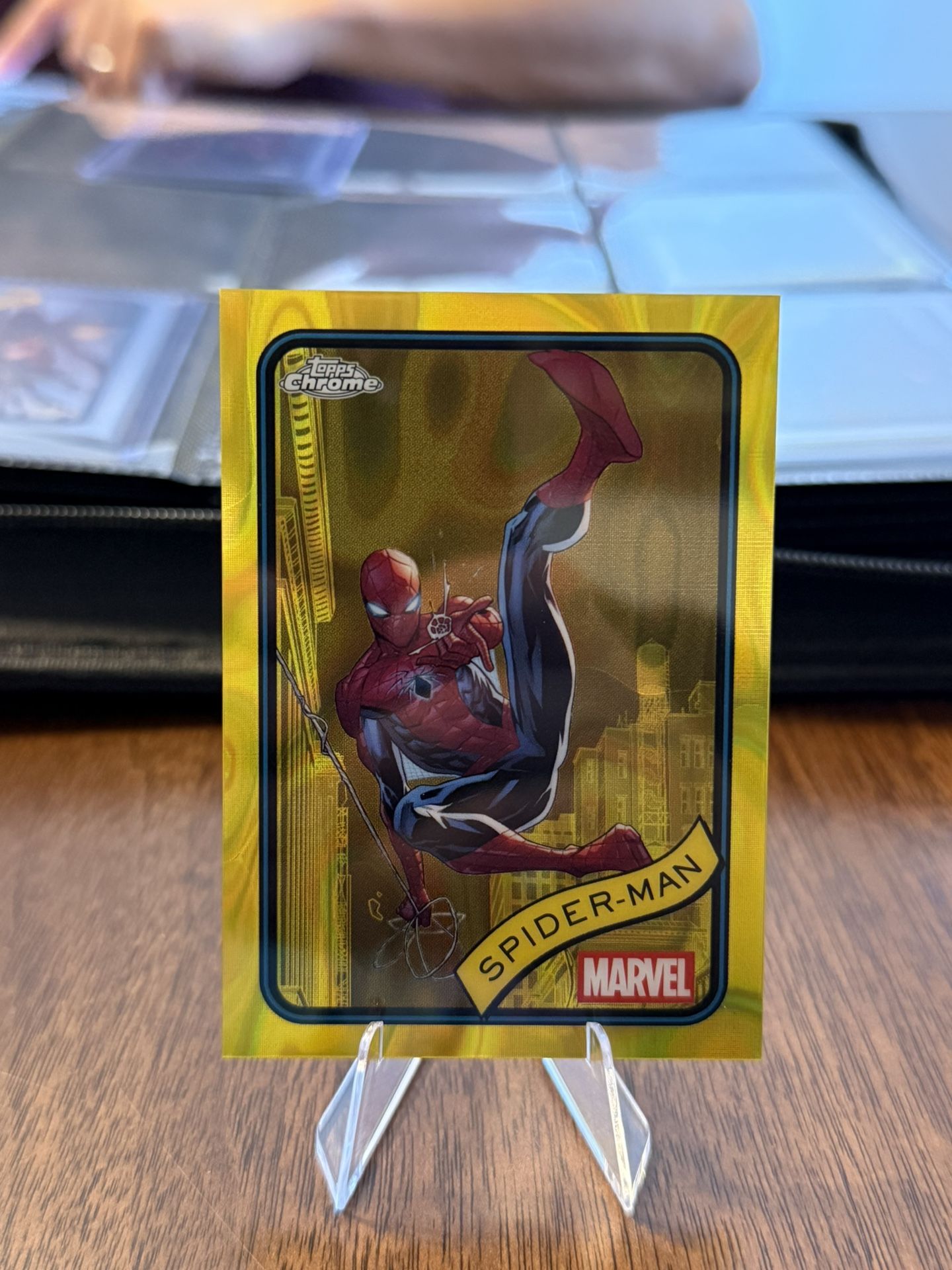 2025 Tops Chrome Marvel #101 Spider-Man Yellow Lava Refractor