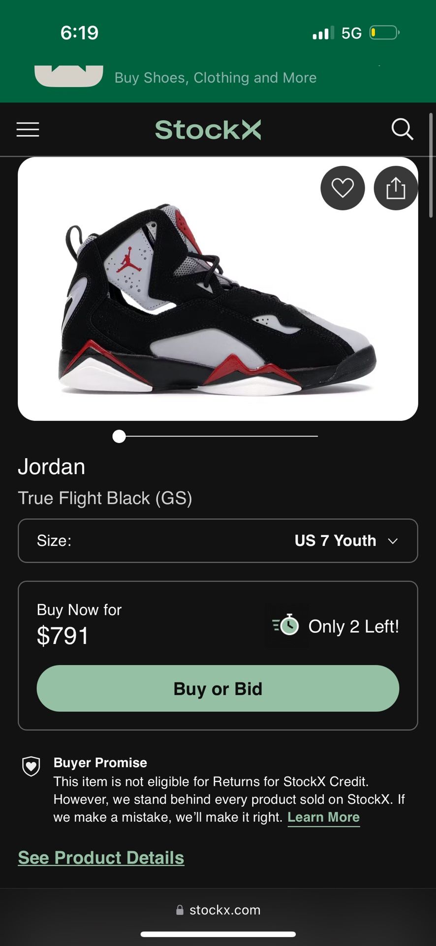 Jordan True Flight Size 7 ( Hidden Gem)