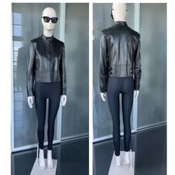 Authentic VALENTINO "Rockstud" Lambskin Leather Black Studded Jacket Size 4