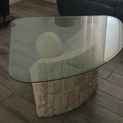 Stone Heavy Glass Top Table Vintage 