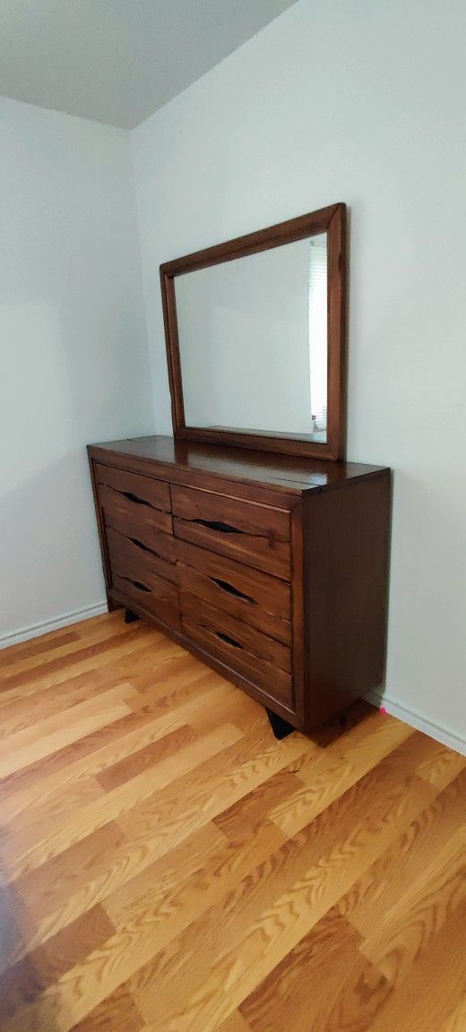 Rustic Brown Dresser with Large Mirror
$200