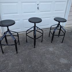 Lovely Metal Adjustable, Swivel Stools In Great Condition 