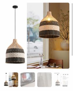 New Woven Rattan Pendant Light Black and Natural