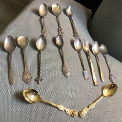 12 Vintage Spoon 2 Gold 9 Silver plated 1silver plate fork INTERNATIONAL $20