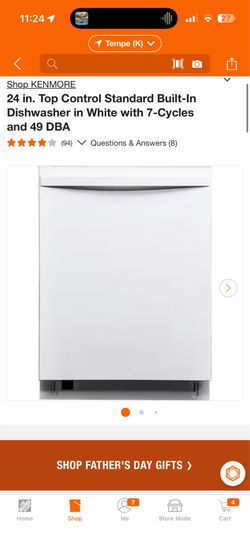 KENMORE 24 in. Top Control Standard Built-In Dishwasher in White with 7-Cycles and 49 DBA New