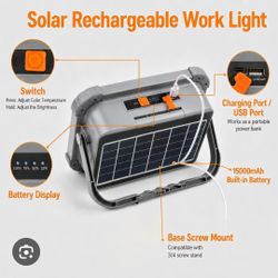 Solar Rechargeable Work Light (such as the generic 15000mAh portable LED floodlight