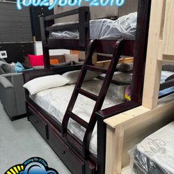 Triple Cherry Bunk Bed With Mattresses Colchones Nuevos Bonitos 