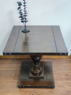 Metal Detailed 2015 Rustic Slat Column Pedestal End Table