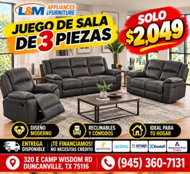 3-Piece Reclining Sofa Set Dark Gray