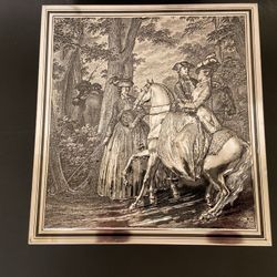 Vintage Victorian Cookie Tin Box Storage Silver Embossed Colonial Courting Horses