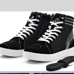 Motorcycle Shoes for Men, Anti-Slip Breathable Street Casual Motorcycle Riding Boots with Side Zipper,42