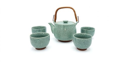 ESTATE SALE Authentic Japanese Kotobuki Celadon Crackle Glaze 5-Piece Tea Set