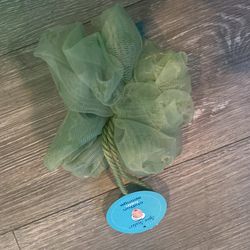 Green Mesh Bath Pouf with Rope Handle