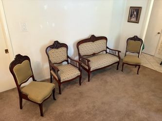 Victorian Rococo Revival Furniture Set Of Love Seat, Master Chair, Two Side Chairs