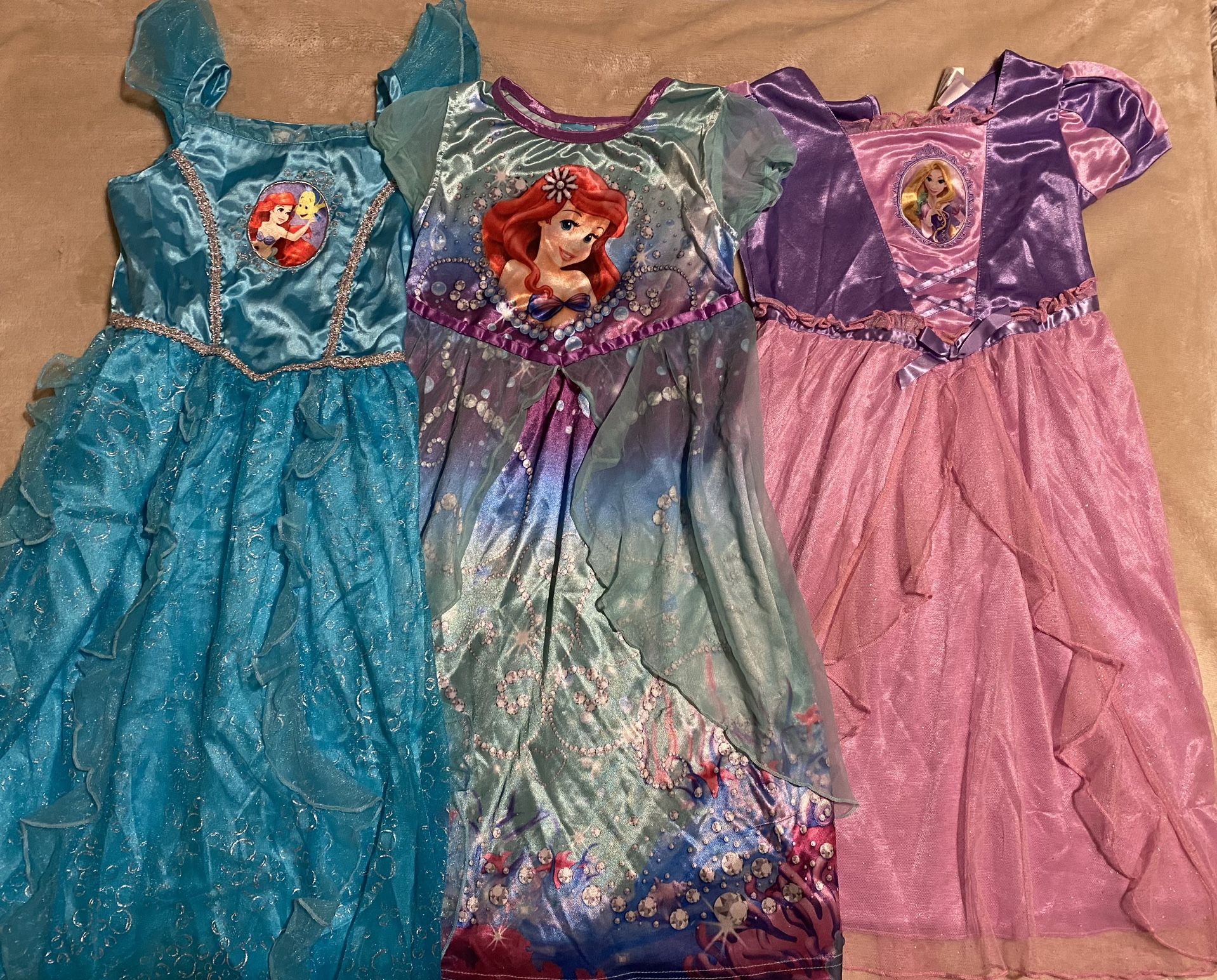 3 Girls Disney Princess Pajamas Night Gowns Size 5 6