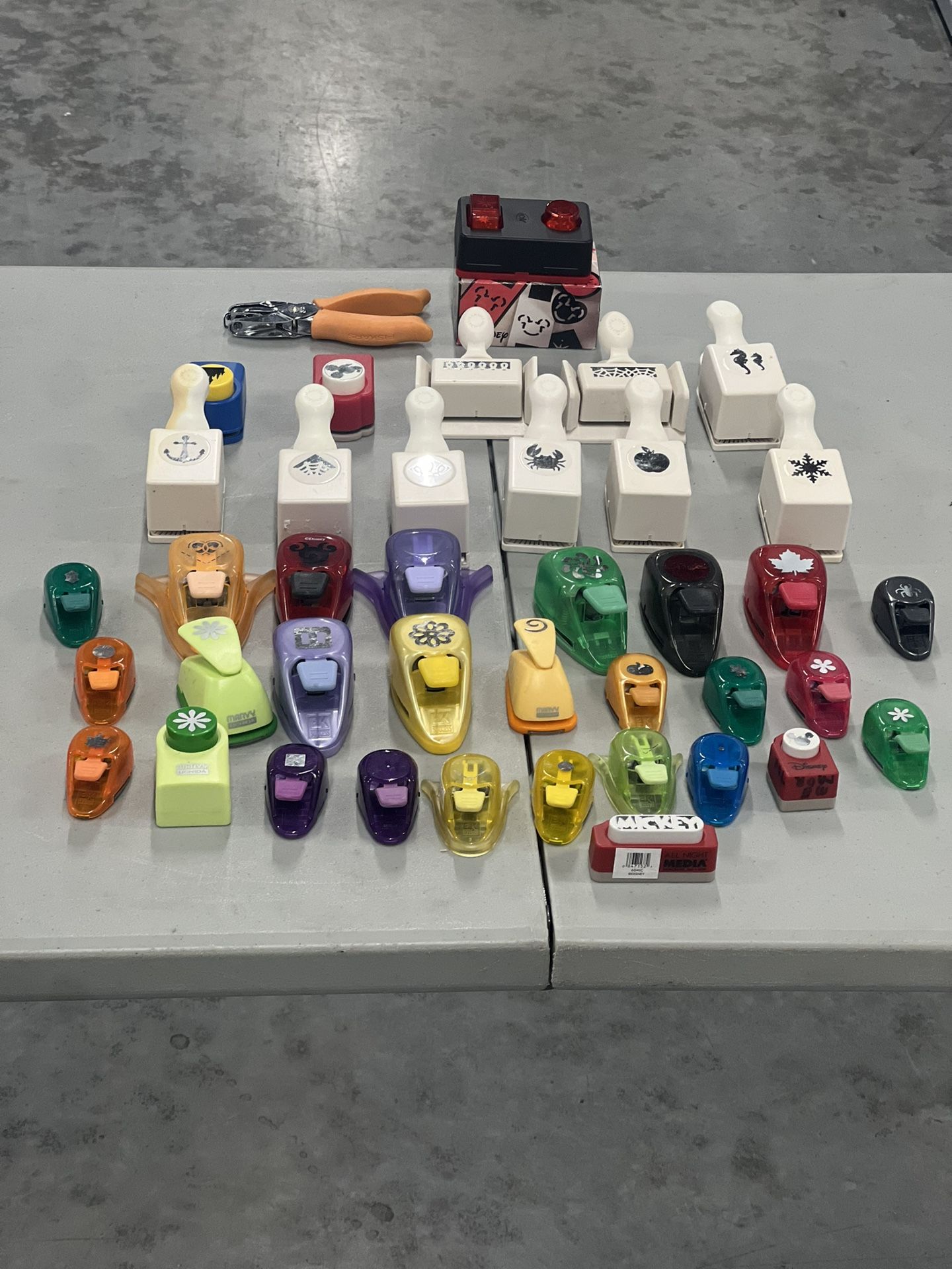 Mixed Lot of 40 Craft Paper Punches EK SUCCESS Marcy Uchida shapers Scrapbook. Mixed lot of assorted colors and sizes. Lot includes some Disney ones.