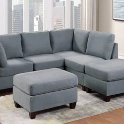 Brand New Grey Modular Sectional Sofa w Ottoman 