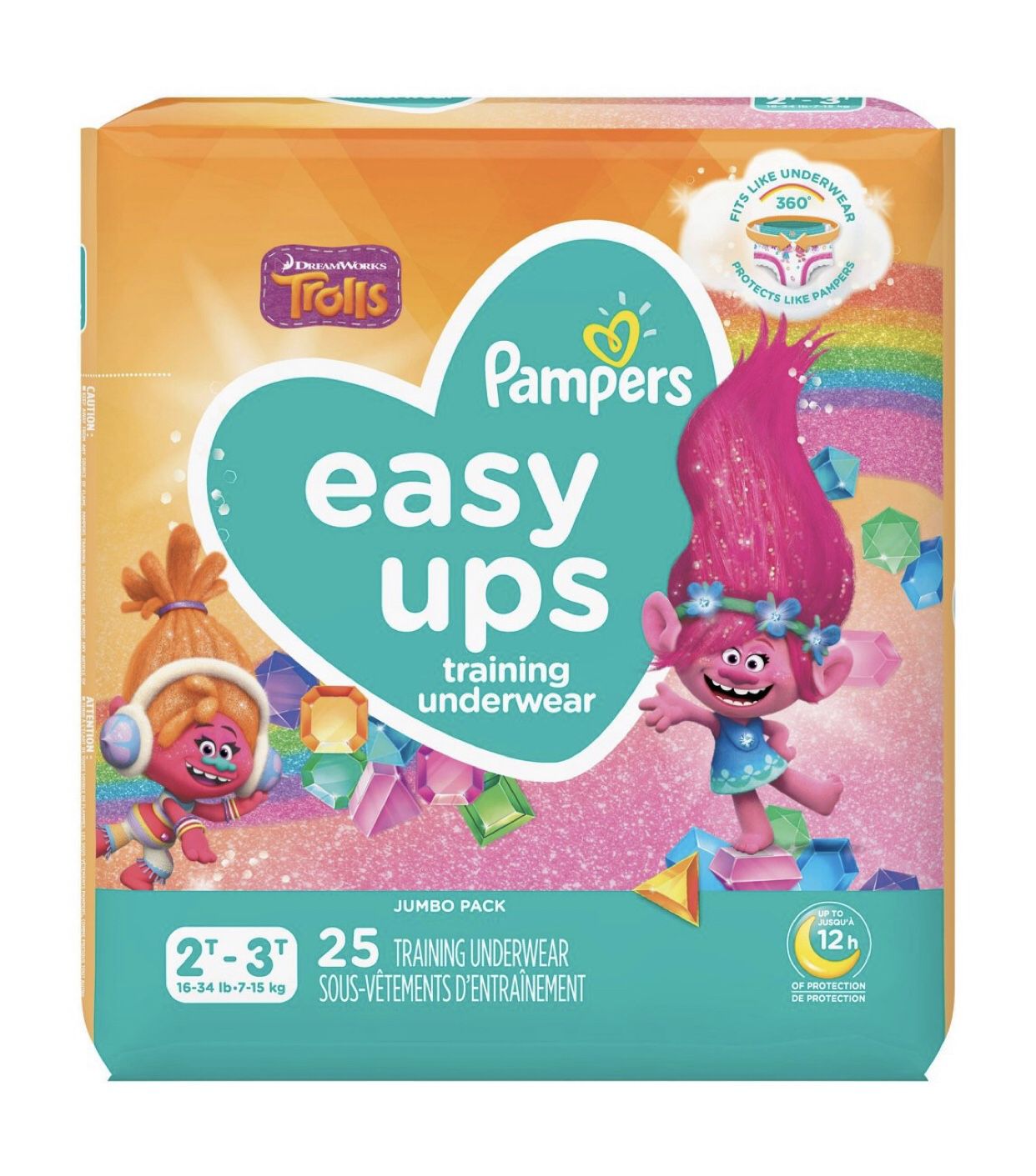 Pampers Easy Up Girl's Trolls Training Underwear Jumbo Pack - Size 2T-3T - 25ct