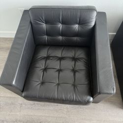 Modern Black Leather Sofa + Armchair & Ottoman Set – North Park Pickup